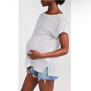 Hatch 4 XL Everyday 100% Linen Tee White Black Stripe Lightweight Minimal